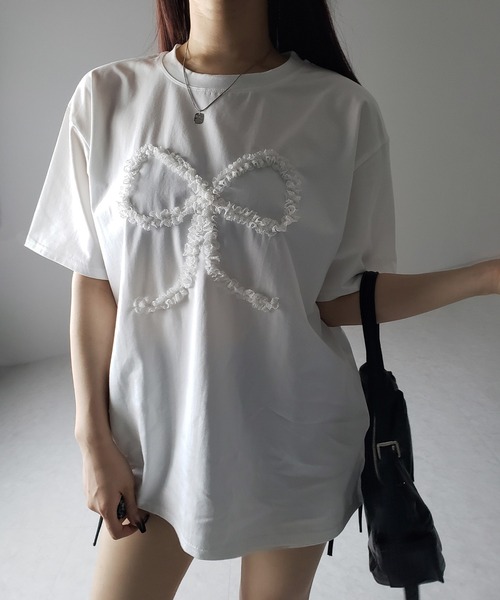 【RoseFrantz】Lace Ribbon T-shirt レース リボン Tシャツ MUSINSA公式 | ROSÉ FRANTZ Lace Ribbon T-shirt [Gray]