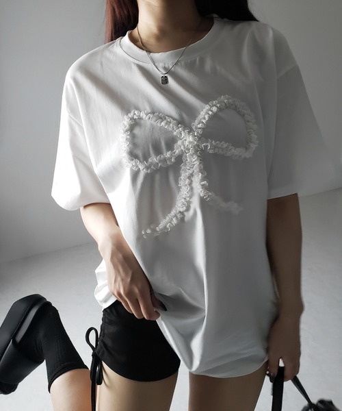 me+em select(ミームセレクト)の「※※ 3color 】レースリボンバレエコアオーバーTシャツ / lace ribbon ballet core over T-shirt(Tシャツ/カットソー・レディース・ホワイト/ブラック/グレー・FREE)」の18枚目の写真