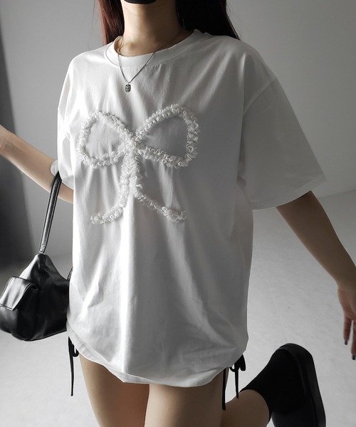 me+em select(ミームセレクト)の「※※ 3color 】レースリボンバレエコアオーバーTシャツ / lace ribbon ballet core over T-shirt(Tシャツ/カットソー・レディース・ホワイト/ブラック/グレー・FREE)」の17枚目の写真