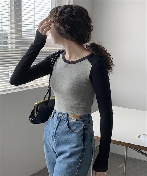 FREE STYLISTS（フリー スタイリスト）の「配色ロングスリーブTシャツ（Tシャツ/カットソー・レディース・ブラック/ネイビー/ライトグリーン・M/XL/L）」の16枚目の写真