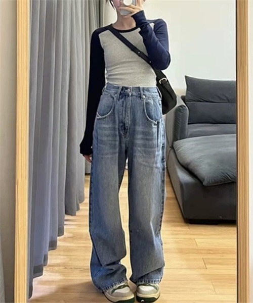 FREE STYLISTS（フリー スタイリスト）の「配色ロングスリーブTシャツ（Tシャツ/カットソー・レディース・ブラック/ネイビー/ライトグリーン・M/XL/L）」の19枚目の写真