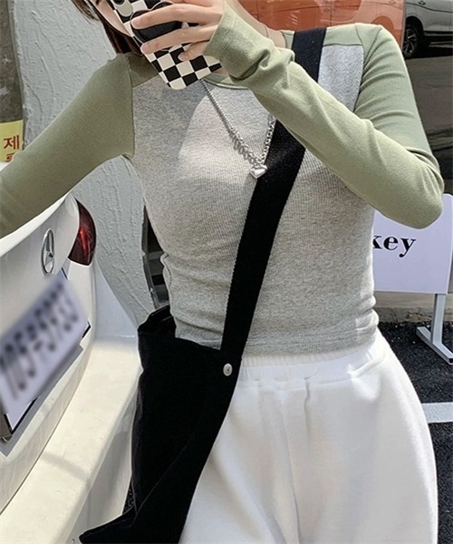 FREE STYLISTS（フリー スタイリスト）の「配色ロングスリーブTシャツ（Tシャツ/カットソー・レディース・ブラック/ネイビー/ライトグリーン・M/XL/L）」の18枚目の写真