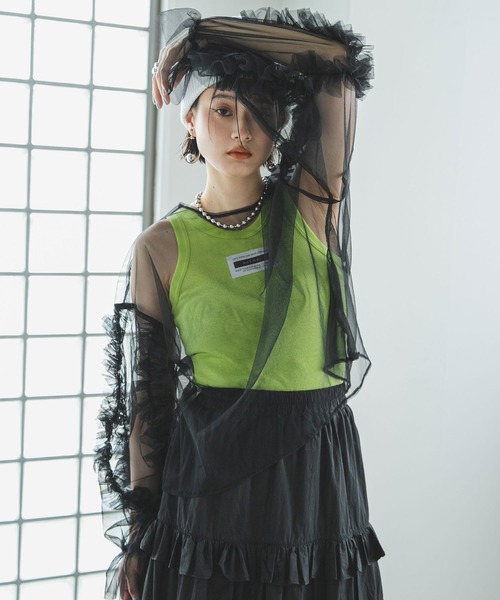 bohmal（ボマール）の「フリルキャンディースリーブシアープルオーバー（Tシャツ/カットソー・レディース・グレー/ブルー/ブラック/アイボリー・MEDIUM）」の2枚目の写真