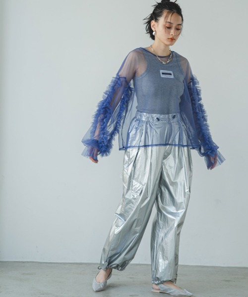 bohmal（ボマール）の「フリルキャンディースリーブシアープルオーバー（Tシャツ/カットソー・レディース・グレー/ブルー/ブラック/アイボリー・MEDIUM）」の19枚目の写真