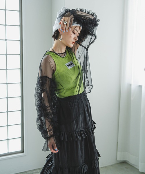 bohmal（ボマール）の「フリルキャンディースリーブシアープルオーバー（Tシャツ/カットソー・レディース・グレー/ブルー/ブラック/アイボリー・MEDIUM）」の9枚目の写真