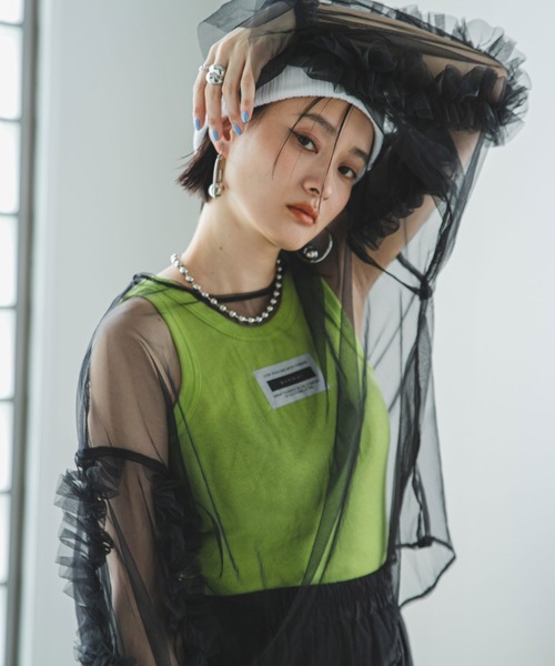 bohmal（ボマール）の「フリルキャンディースリーブシアープルオーバー（Tシャツ/カットソー・レディース・グレー/ブルー/ブラック/アイボリー・MEDIUM）」の8枚目の写真