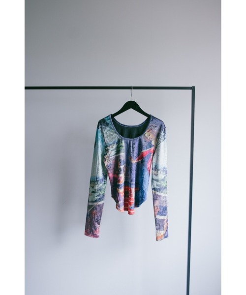 saharaベロアトップス Velour Art Print Top アート長袖 Velour Art Print Top/ベロアアートプリントトップス（Tシャツ
