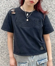 ダメージ短丈ピグメントTシャツ