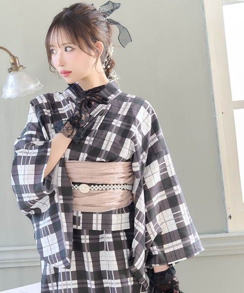 Tika（ティカ）の「ワンピース モノトーンチェック ゆかた3点