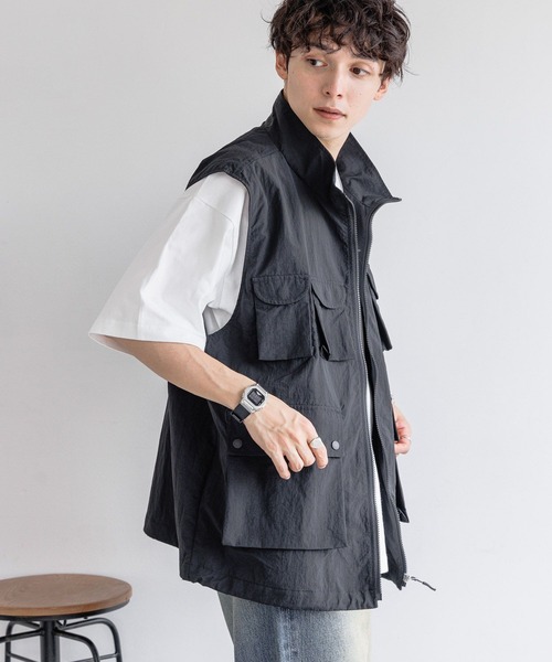 RAGEBLUE（レイジブルー）の「マルチポケット/ミリタリー/オーバーサイズナイロンベスト2（ベスト・メンズ・ブラック/グレー・LARGE/MEDIUM）」の6枚目の写真