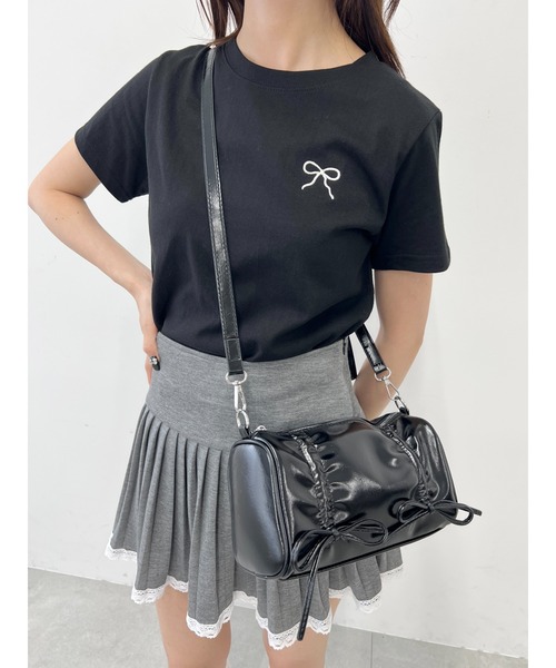 PHILLY(フィリー)の「【PHILLY】リボンポイントコンパクトTシャツ(Tシャツ/カットソー・レディース・ブラック/ライトピンク/サックスブルー/ホワイト・FREE)」の9枚目の写真