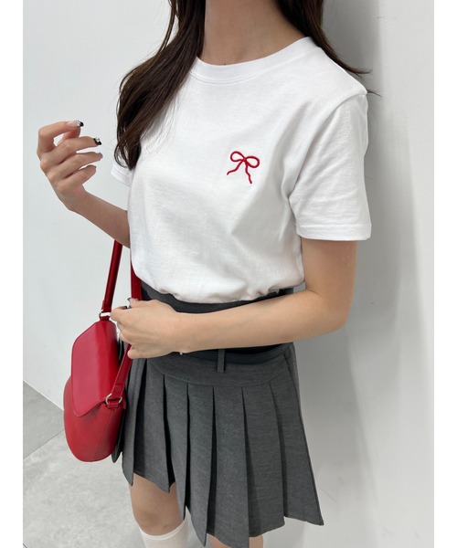 PHILLY(フィリー)の「【PHILLY】リボンポイントコンパクトTシャツ(Tシャツ/カットソー・レディース・ブラック/ライトピンク/サックスブルー/ホワイト・FREE)」の12枚目の写真