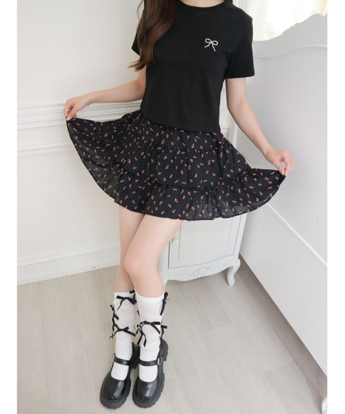 PHILLY(フィリー)の「【PHILLY】リボンポイントコンパクトTシャツ(Tシャツ/カットソー・レディース・ブラック/ライトピンク/サックスブルー/ホワイト・FREE)」の6枚目の写真