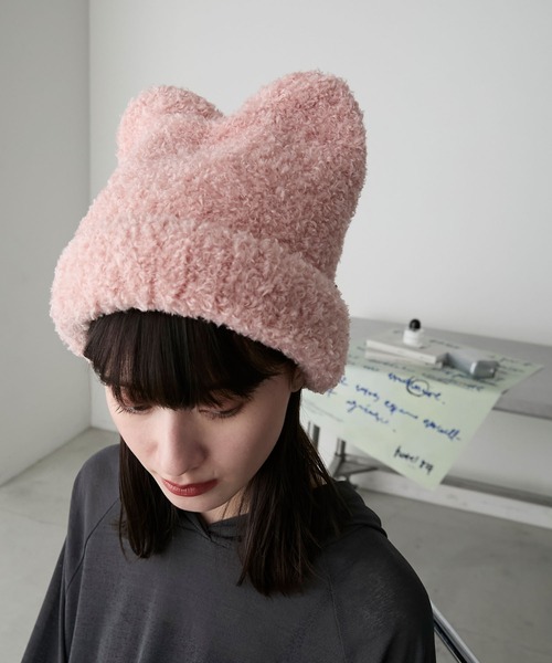 forksy.（フォルクシー）の「【forksy.】ネコミミボアニット帽（ニットキャップ/ビーニー・レディース・ブラック/アイボリー/ライトピンク・FREE）」の3枚目の写真