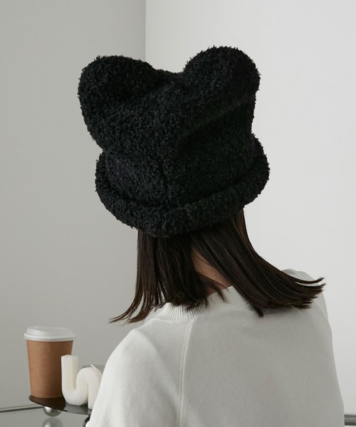 forksy.（フォルクシー）の「【forksy.】ネコミミボアニット帽（ニットキャップ/ビーニー・レディース・ブラック/アイボリー/ライトピンク・FREE）」の2枚目の写真