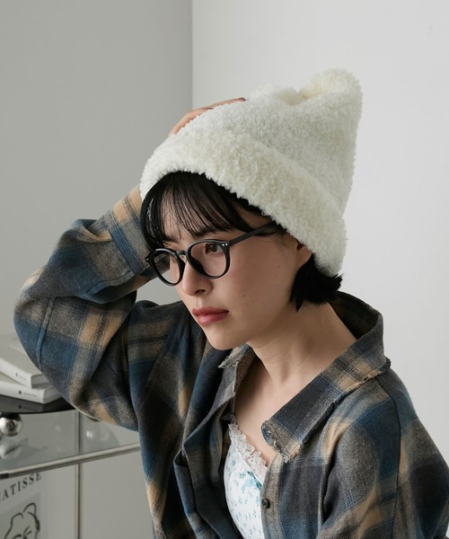 forksy.（フォルクシー）の「【forksy.】ネコミミボアニット帽（ニットキャップ/ビーニー・レディース・ブラック/アイボリー/ライトピンク・FREE）」の15枚目の写真