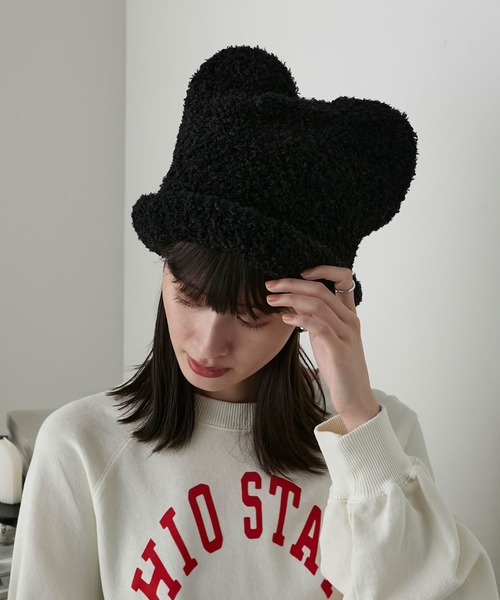 forksy.（フォルクシー）の「【forksy.】ネコミミボアニット帽（ニットキャップ/ビーニー・レディース・ブラック/アイボリー/ライトピンク・FREE）」の22枚目の写真