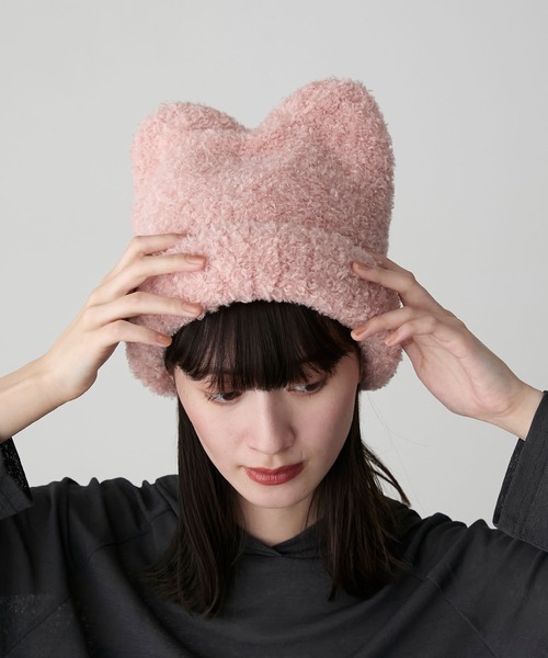 forksy.（フォルクシー）の「【forksy.】ネコミミボアニット帽（ニットキャップ/ビーニー・レディース・ブラック/アイボリー/ライトピンク・FREE）」の5枚目の写真