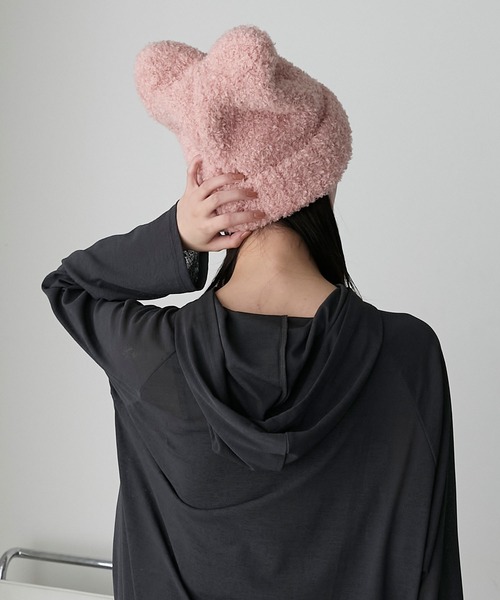 forksy.（フォルクシー）の「【forksy.】ネコミミボアニット帽（ニットキャップ/ビーニー・レディース・ブラック/アイボリー/ライトピンク・FREE）」の6枚目の写真