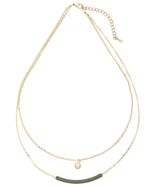 Chico（チコ）の「【who's who Chico】ColorBar&Pearlネックレス（ネックレス・レディース・ゴールド/モスグリーン/ブラック・FREE）」の2枚目の写真