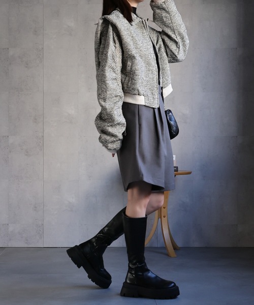 セール】【レディーズ商品】パワショル ドロスト袖 ツイードブルゾン