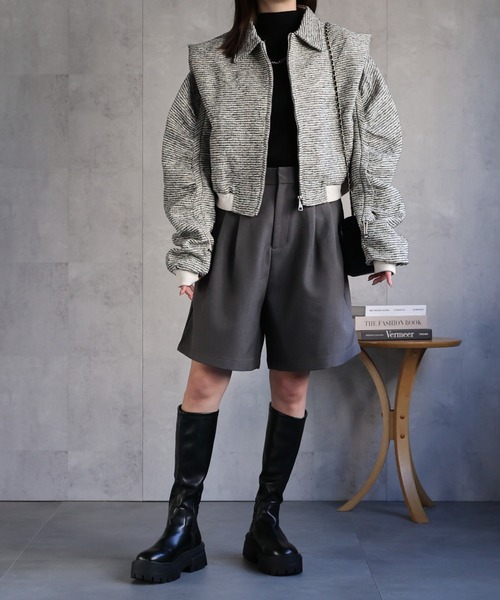 セール】【レディーズ商品】パワショル ドロスト袖 ツイードブルゾン