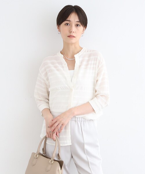 INDIVI（インディヴィ）の「◇【洗える】シャーリングバンドカラー 