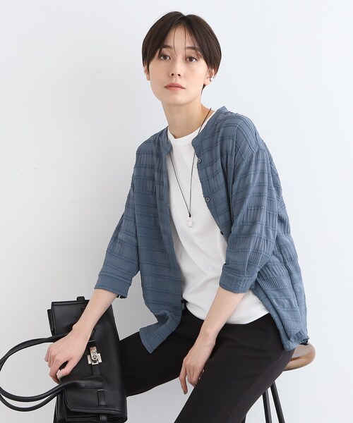 INDIVI（インディヴィ）の「◇【洗える】シャーリングバンドカラー 