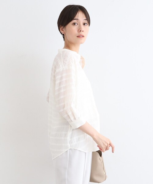 INDIVI（インディヴィ）の「◇【洗える】シャーリングバンドカラー 