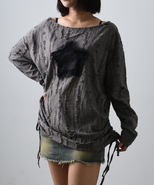 .KOM（ドットコム）の「A'GEM/9 × .kom 『.KOM/ドットケーオーエム』 スターダメージニット（ニット/セーター・レディース・ブラウン/ホワイト・L）」の13枚目の写真