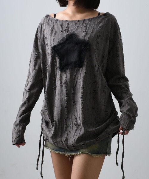 .KOM（ドットコム）の「A'GEM/9 × .kom 『.KOM/ドットケーオーエム』 スターダメージニット（ニット/セーター・レディース・ブラウン/ホワイト・L）」の14枚目の写真