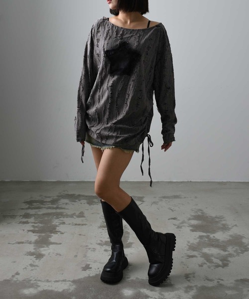 .KOM（ドットコム）の「A'GEM/9 × .kom 『.KOM/ドットケーオーエム』 スターダメージニット（ニット/セーター・レディース・ブラウン/ホワイト・L）」の10枚目の写真