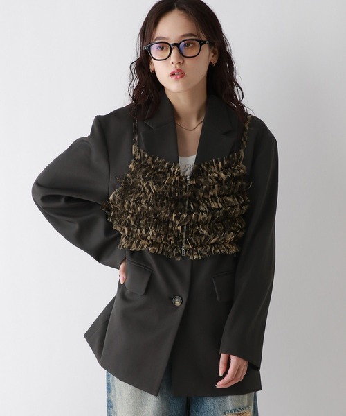 RAGEBLUE（レイジブルー）の「Wジップ/チュールフリルビスチェ（キャミソール・レディース・ブラック/ブラウン・FREE）」の2枚目の写真