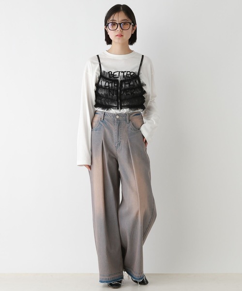 RAGEBLUE（レイジブルー）の「Wジップ/チュールフリルビスチェ（キャミソール・レディース・ブラック/ブラウン・FREE）」の3枚目の写真