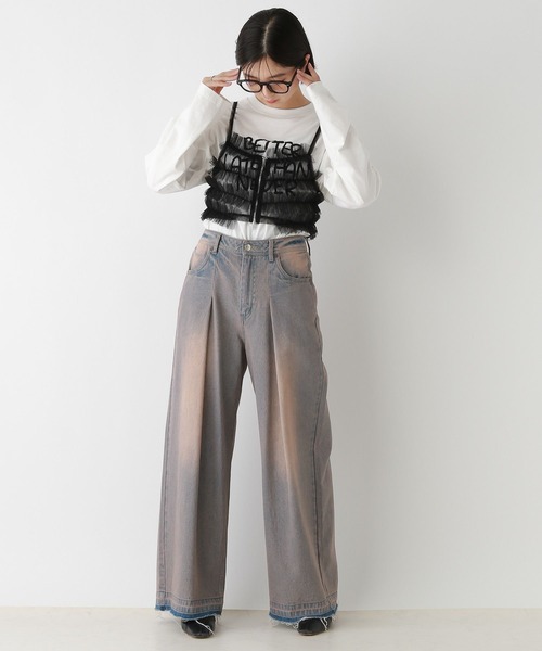 RAGEBLUE（レイジブルー）の「Wジップ/チュールフリルビスチェ（キャミソール・レディース・ブラック/ブラウン・FREE）」の4枚目の写真