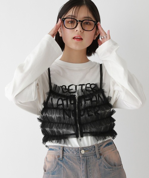 RAGEBLUE（レイジブルー）の「Wジップ/チュールフリルビスチェ（キャミソール・レディース・ブラック/ブラウン・FREE）」の5枚目の写真