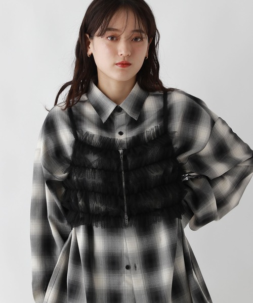 RAGEBLUE（レイジブルー）の「Wジップ/チュールフリルビスチェ（キャミソール・レディース・ブラック/ブラウン・FREE）」の15枚目の写真