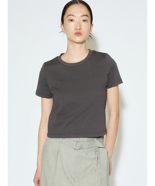 MIDIUMISOLID（ミディウミソリッド）の「MIDIUMISOLID for Ladies クロップドTシャツ（Tシャツ/カットソー・レディース・ブラック/オフホワイト/チャコールグレー・FREE）」の3枚目の写真