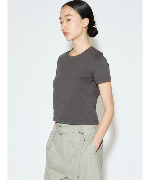 MIDIUMISOLID（ミディウミソリッド）の「MIDIUMISOLID for Ladies クロップドTシャツ（Tシャツ/カットソー・レディース・ブラック/オフホワイト/チャコールグレー・FREE）」の9枚目の写真