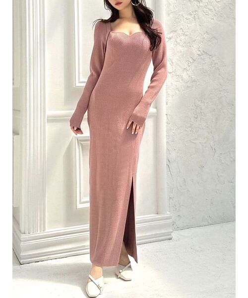 RESEXXY（リゼクシー）の「ハートネックリブニットワンピース（ワンピース・レディース・ブラック/グリーン/ピンク/ホワイト・FREE）」の4枚目の写真