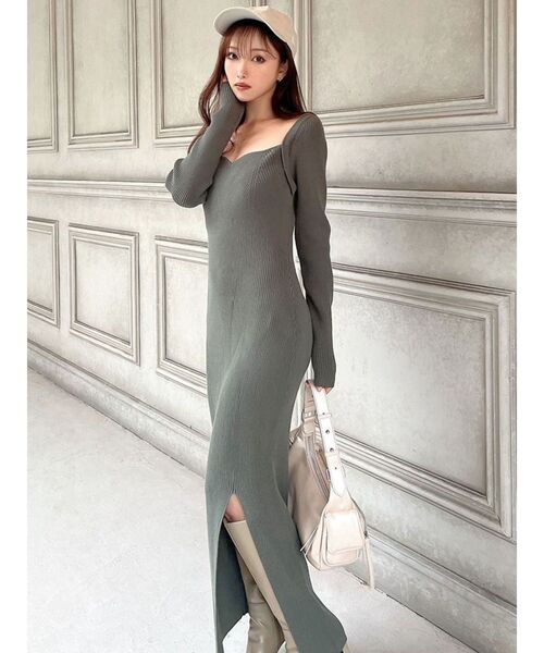 RESEXXY（リゼクシー）の「ハートネックリブニットワンピース（ワンピース・レディース・ブラック/グリーン/ピンク/ホワイト・FREE）」の7枚目の写真