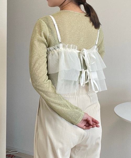 PURE BRIGHT(ピュアブライト)の「【kottoさんコラボ】チュールビスチェ×ラメシアートップス(Tシャツ/カットソー・レディース・ブラック/ブルー/グリーン・FREE)」の7枚目の写真