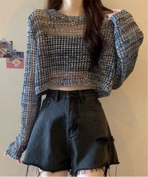 メッシュ編みサマーニットトップス