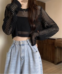 メッシュ編みサマーニットトップス