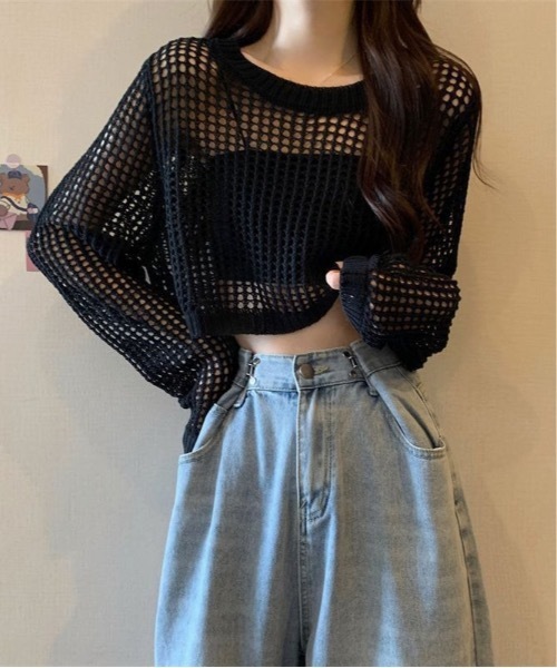Teem Store(チームストア)の「メッシュ編みサマーニットトップス(ニット/セーター・レディース・ベージュ/ホワイト/グレー/ブラック・F)」の8枚目の写真