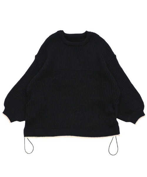 select MOCA(セレクトモカ)の「ワッフル編切替サイドシャーリングニット(ニット/セーター・レディース・ブラック/アイボリー・FREE)」の9枚目の写真