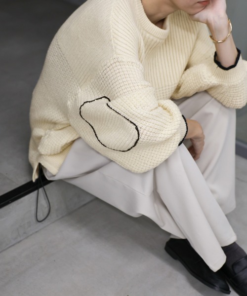 セール】ワッフル編切替サイドシャーリングニット（ニット/セーター