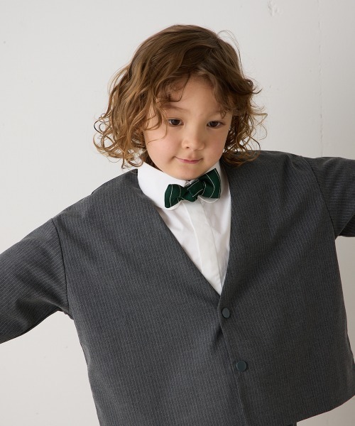 riziere（リジェール）の「ストライプ柄蝶ネクタイ（ボタン取り外しシャツ対応）（蝶ネクタイ・キッズ・グリーン/アイボリー/ブルーグレー・FREE）」の12枚目の写真