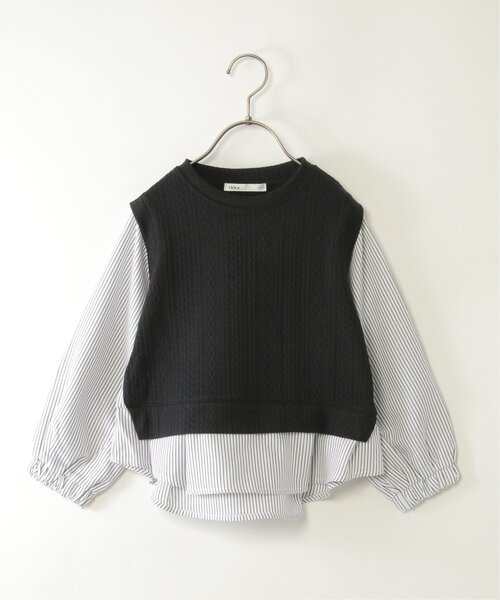 ikka(イッカ)の「【親子コーデ】ケーブル柄レイヤードプルオーバー(120~160cm)(Tシャツ/カットソー・キッズ・ブラック/ベージュ・120/130/140/150/160)」の2枚目の写真