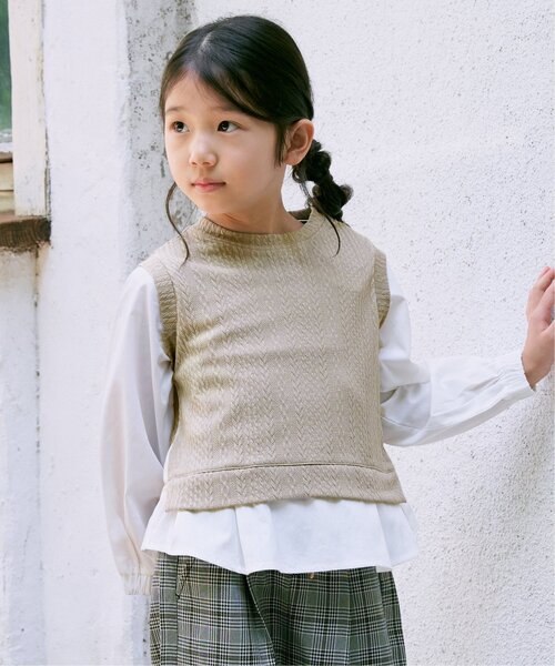 ikka(イッカ)の「【親子コーデ】ケーブル柄レイヤードプルオーバー(120~160cm)(Tシャツ/カットソー・キッズ・ブラック/ベージュ・120/130/140/150/160)」の3枚目の写真